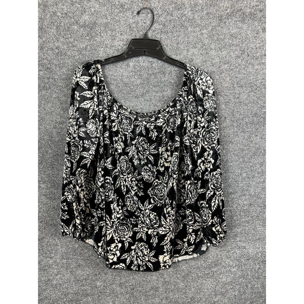Billabong‎ Dark Floral Velvet Off Shoulder Long Sleeve Top - XL/TG - Black/White